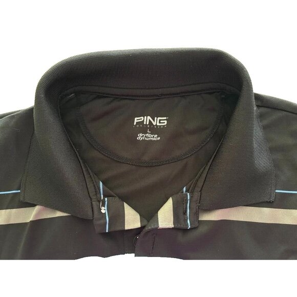 PING Short Sleeve Polo Golf Shirt Mens Sze Large Black Striped DryFibre Dynamics - Picture 3 of 8